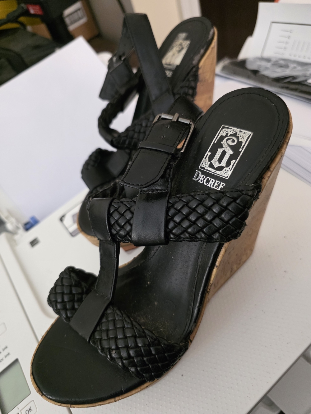 Decree Black Braided Cork Wedge Sandals